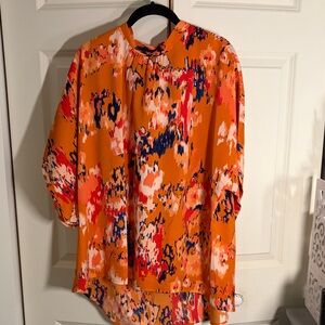 SHEIN Orange Abstract Printed Blouse